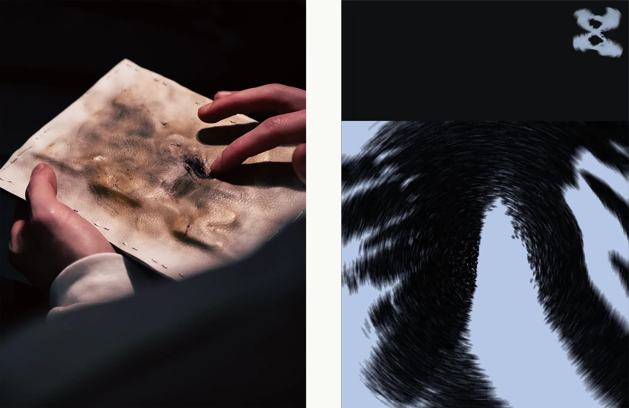 Couverture de Cercueil de peau touchée du doigt et détail photographique abstrait