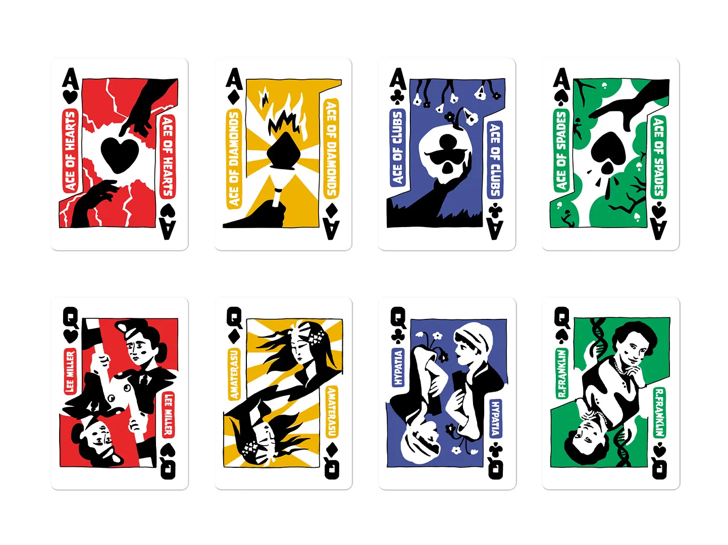 Planche présentant les dames et les as du jeu